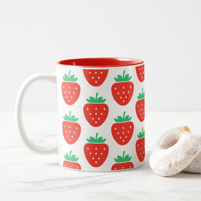 Tasse 2 Couleurs kawaii strawberries (Avec donut)