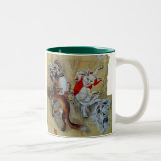 Tasse 2 Couleurs kawanabe kyosai, Tanuki and monster cat