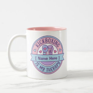 Tasse 2 Couleurs Kickboxing est ma thérapie Nom personnalisé