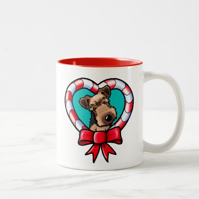 Tasse 2 Couleurs KiniArt Airedale Noël amour (Droit)