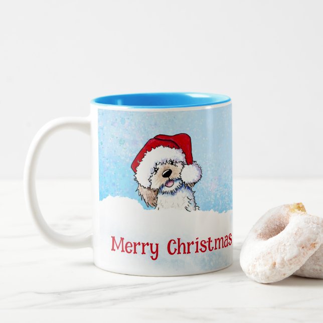 Tasse 2 Couleurs KiniArt Doodle Chien de Noël (Avec donut)
