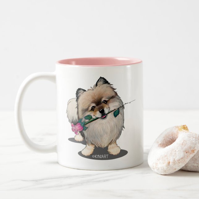 Tasse 2 Couleurs KiniArt Pomeranian Portrait Walter (Avec donut)