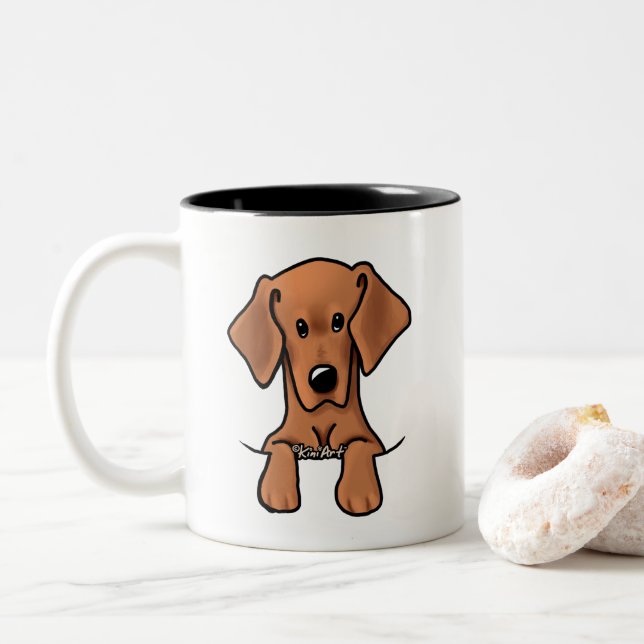 Tasse 2 Couleurs KiniArt Vizsla Hound (Avec donut)