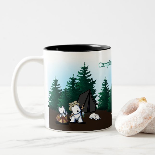 Tasse 2 Couleurs KiniArt Westie Camping (Avec donut)