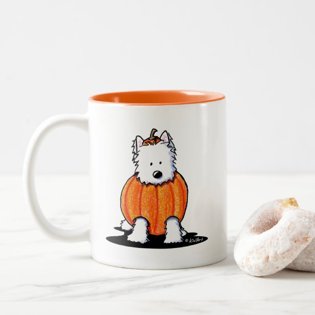 Tasse 2 Couleurs KiniArt Westie Punkin' (Avec donut)
