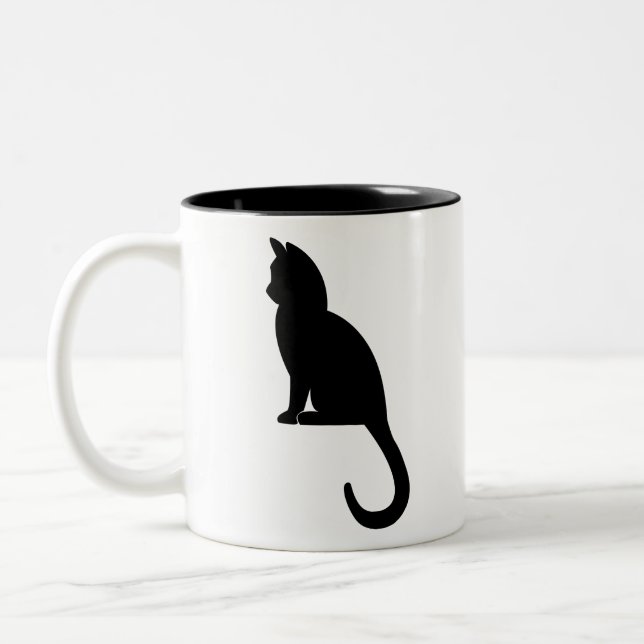 Tasse 2 Couleurs Kitten assis Silhouette Chat Noir (Gauche)