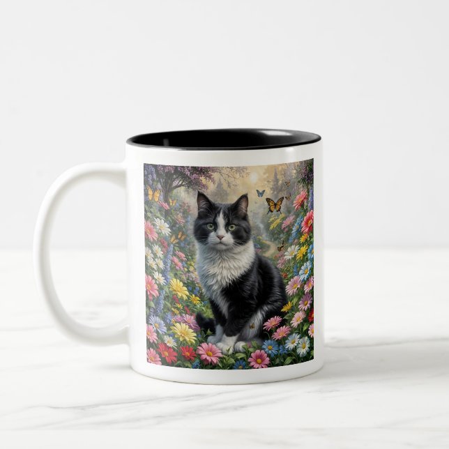 Tasse 2 Couleurs Kitten dans le jardin fleuri (Gauche)