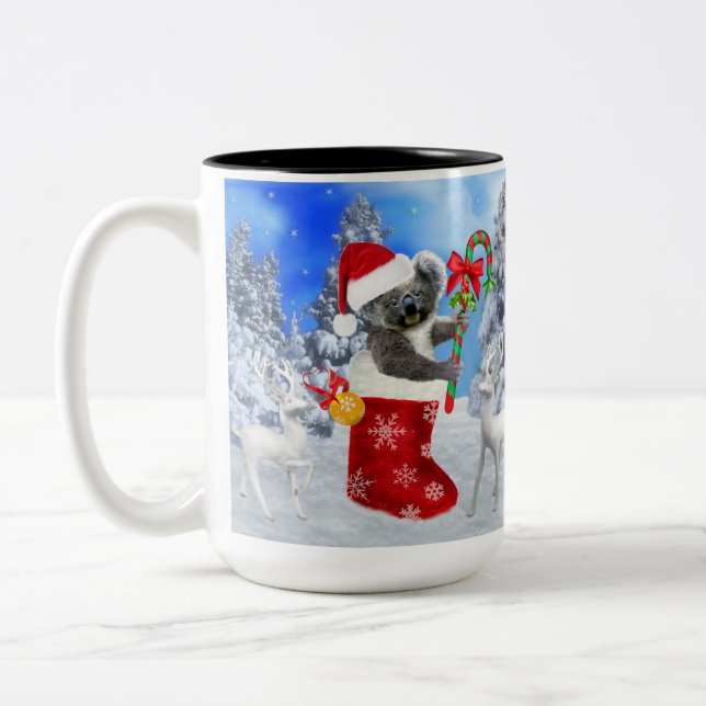 TASSE 2 COULEURS KOALA BÉBÉ NOËL AVEC TEDDY (Gauche)