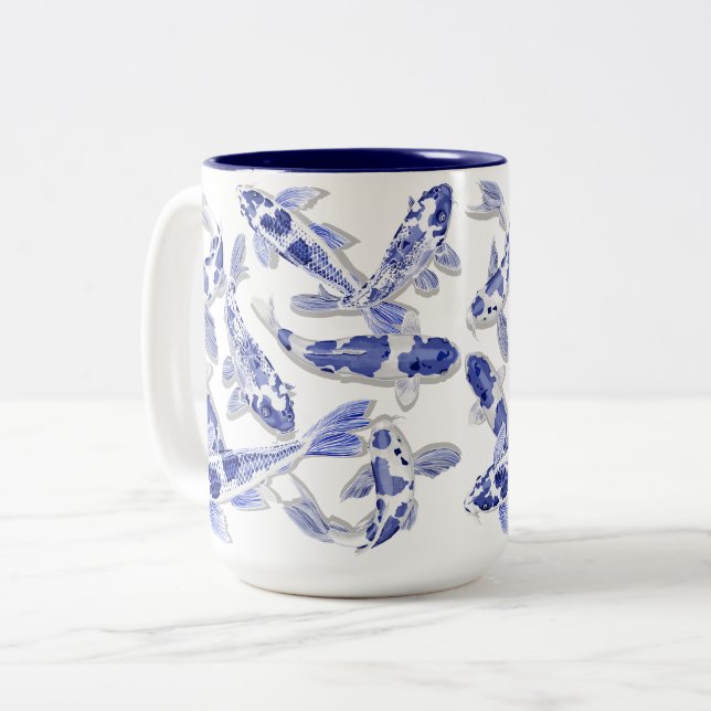 Tasse 2 Couleurs Koi bleu et blanc (Devant gauche)