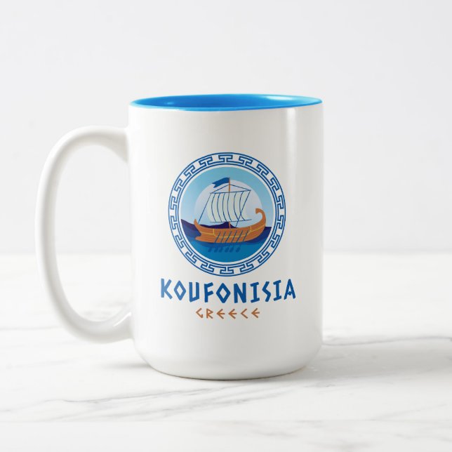Tasse 2 Couleurs Koufonisia, Grèce Design de navires grecs (Gauche)