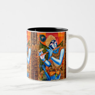 TASSE 2 COULEURS KRISHNA L'ABRÉGÉ SUR INDIEN DE JOUEUR DE CANNELURE