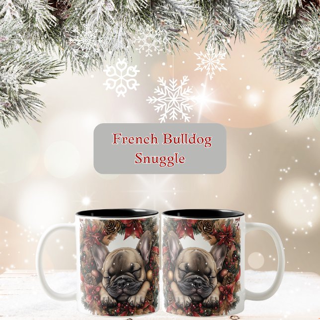 Tasse 2 Couleurs La couronne de Noël de Chien-taureaux français (Cute French Bulldog Christmas Mug)