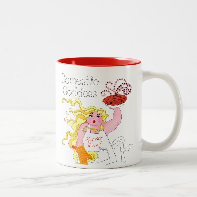 Tasse 2 Couleurs "La déesse domestique" - Embrasse la cuisinière !  (Droit)
