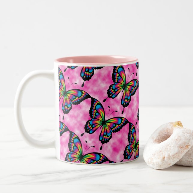 Tasse 2 Couleurs La maison de bureau de ciel de papillon (Avec donut)