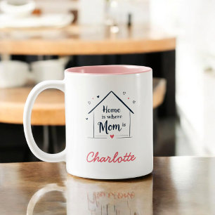 Tasse 2 Couleurs La maison où maman est   Fête des mères minimalist