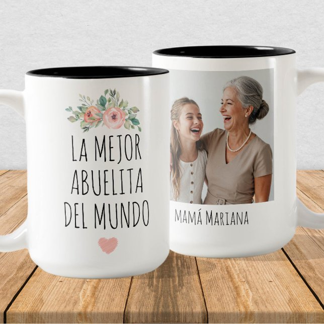 Tasse 2 Couleurs La mejor abuelita del mundo - Photo personnalisée  (Créateur téléchargé)