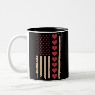 Tasse 2 Couleurs La Saint-Valentin Cœurs de drapeau américain 