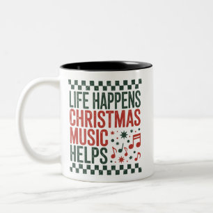 Tasse 2 Couleurs La vie arrive, la musique de Noël aide drôle rétro