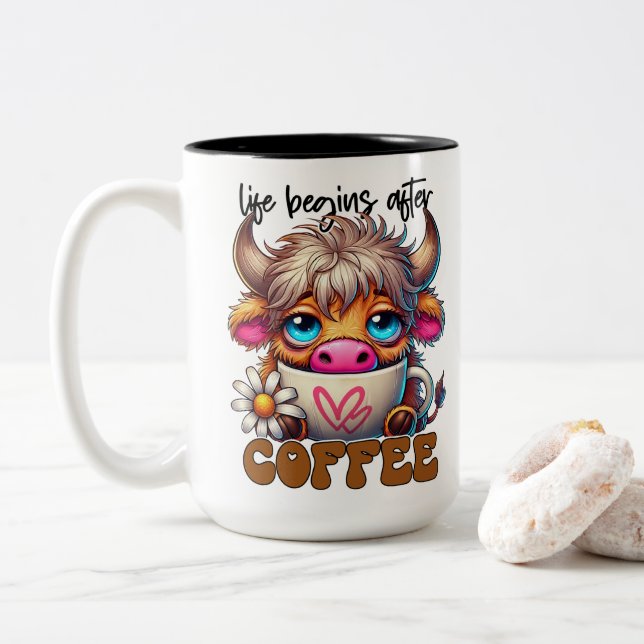 Tasse 2 Couleurs La vie commence après le café  (Avec donut)