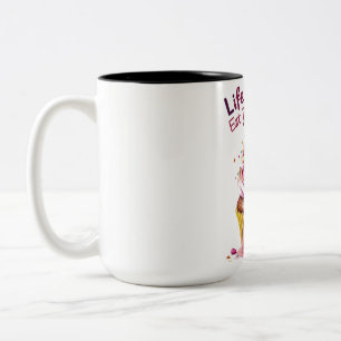 Tasse 2 Couleurs La vie est courte, Mangez le gâteau - Drôle et suc