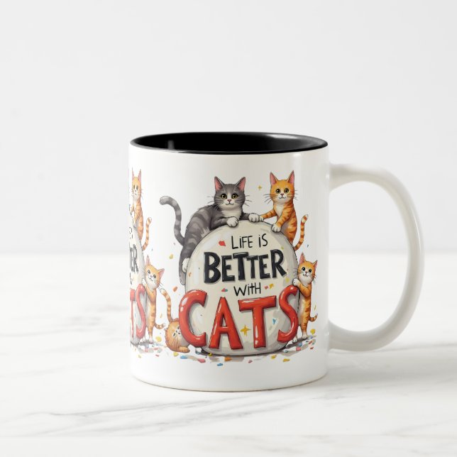 Tasse 2 Couleurs La vie est meilleure avec les chats (Droit)