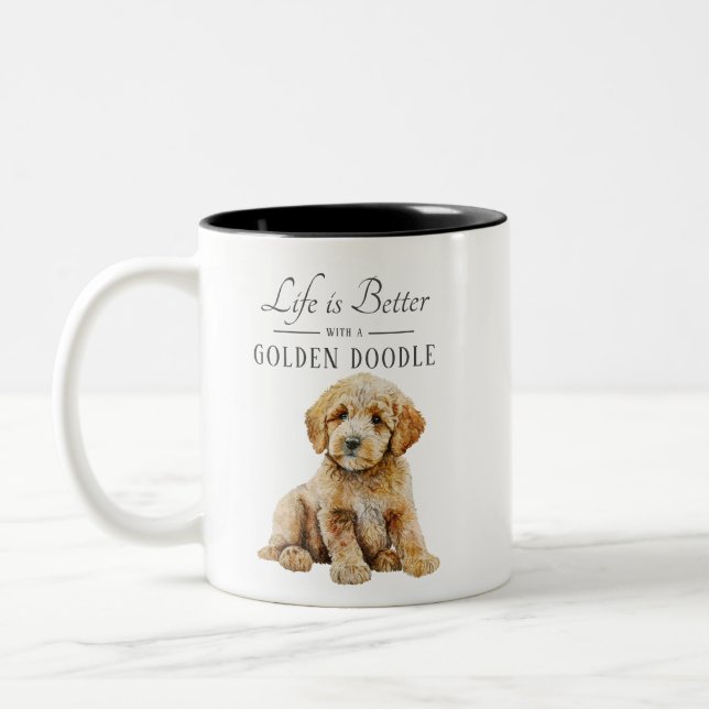 Tasse 2 Couleurs La vie est meilleure Golden Doodle (Gauche)