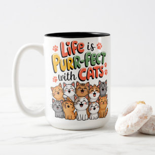 Tasse 2 Couleurs La vie est parfaite avec des chats graphique