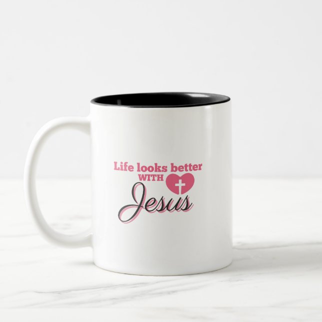 Tasse 2 Couleurs La vie est plus belle avec Jésus (Gauche)