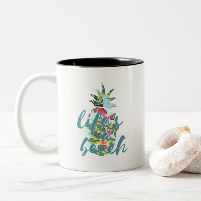 Tasse 2 Couleurs La vie est une boue d'ananas tropicale (Avec donut)