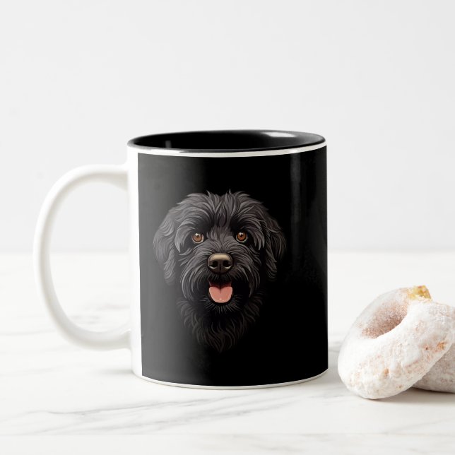 Tasse 2 Couleurs Labradoodle Chien noir (Avec donut)