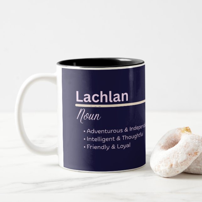 Tasse 2 Couleurs Lachlan Boy Personalized Name Definition (Avec donut)