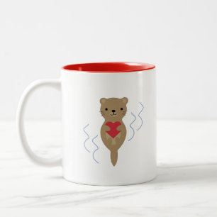 Tasse 2 Couleurs L'adorable Otter qui embrasse un coeur