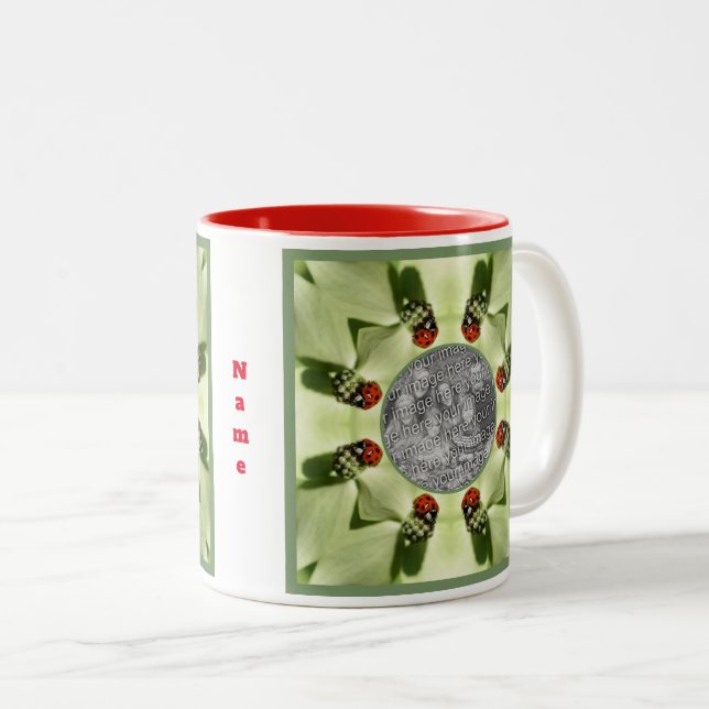 Tasse 2 Couleurs Ladybug Sur Dogwood Nature Ajouter Votre Photo (Devant droit)