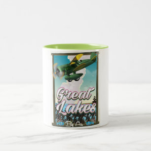 Tasse 2 Couleurs L'affiche de voyage en avion des Grands Lacs