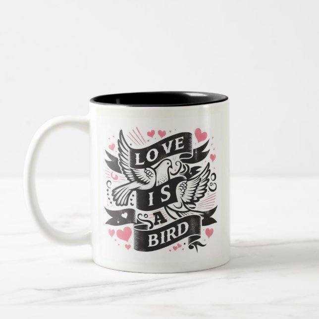 Tasse 2 Couleurs L'amour des coeurs roses est un Oiseau - colombes (Gauche)