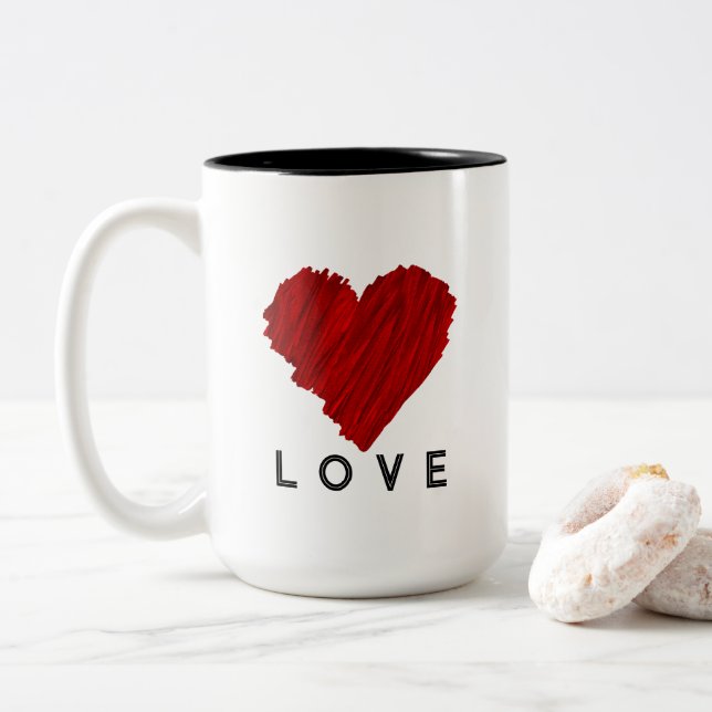 Tasse 2 Couleurs L'AMOUR du coeur rouge peint (Avec donut)