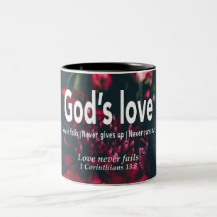 Tasse 2 Couleurs L'AMOUR N'A JAMAIS ÉCHOUÉ   1 Cor 13:8   Personnal