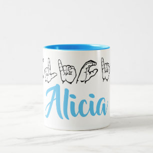 Tasse 2 Couleurs Langue des signes américaine Fingerspelled Alicia
