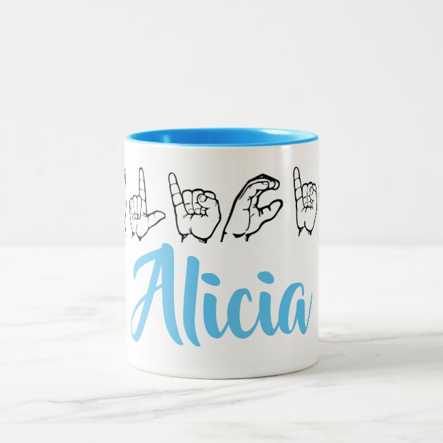 Tasse 2 Couleurs Langue des signes américaine Fingerspelled Alicia (Centre)
