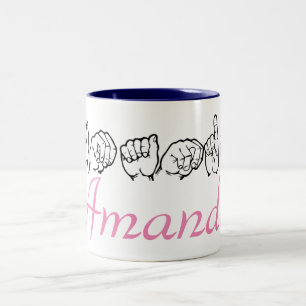 Tasse 2 Couleurs Langue des signes américaine Fingerspelled Amanda