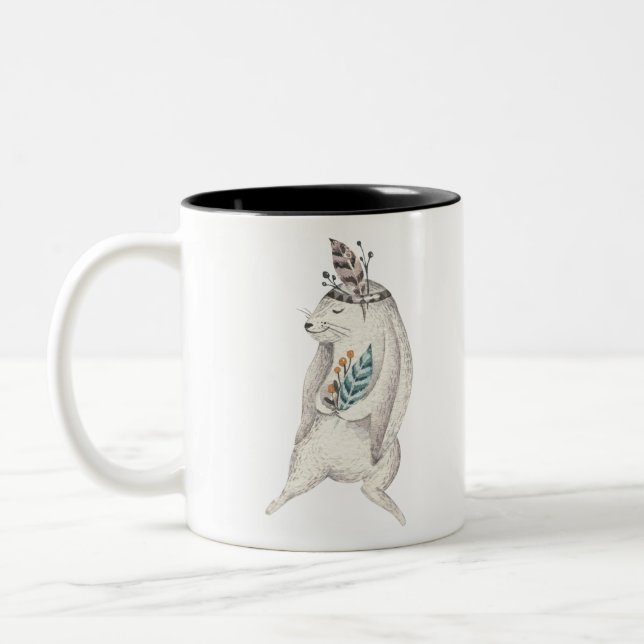 Tasse 2 Couleurs Lapin bohème à l'aquarelle (Gauche)