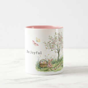 Tasse 2 Couleurs Lapin d'Arbre Floral Rose Oeufs de Pâques Joie