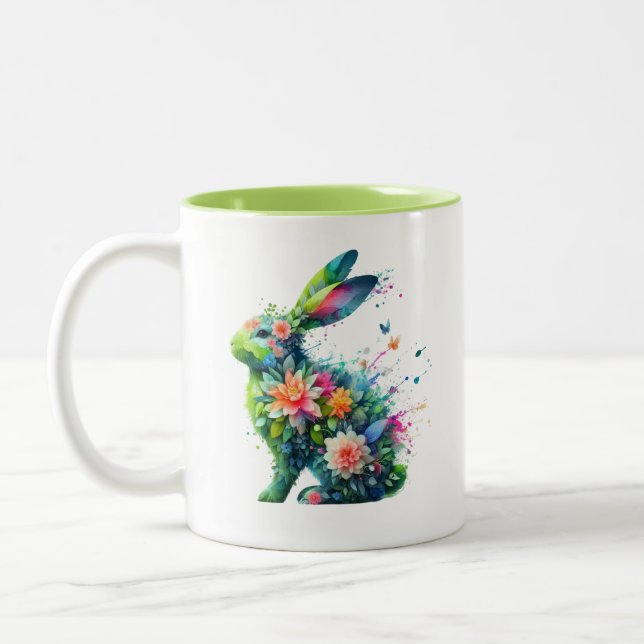 Tasse 2 Couleurs Lapin de lapin de puissance de fleurs (Gauche)