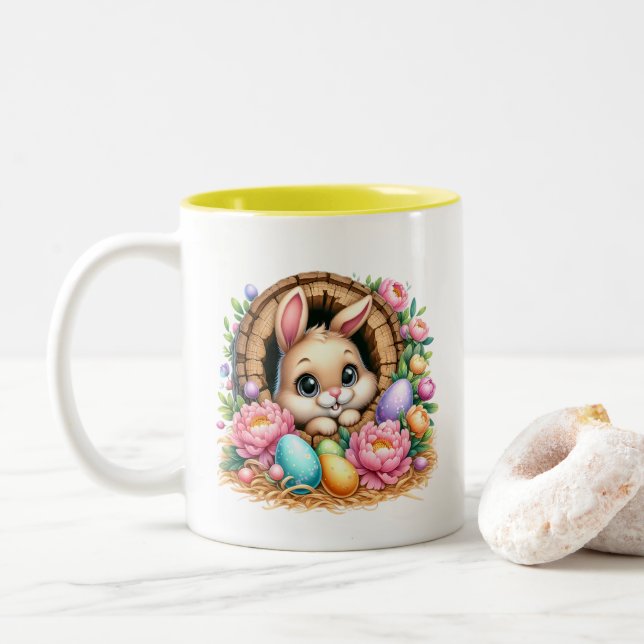Tasse 2 Couleurs Lapin de Pâques  (Avec donut)