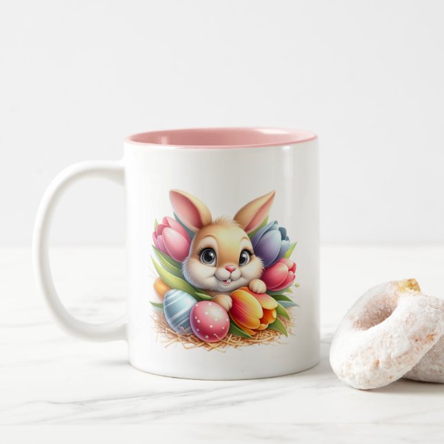 Tasse 2 Couleurs Lapin de Pâques  (Avec donut)