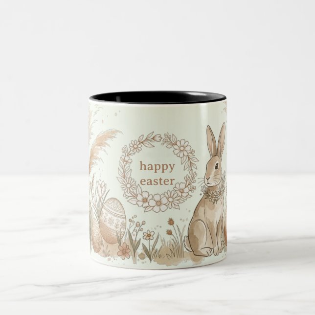 Tasse 2 Couleurs Lapin de Pâques Boho avec Illustration de Couronne (Centre)