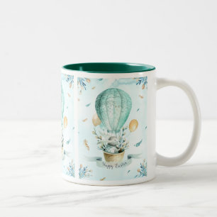 Tasse 2 Couleurs Lapin de Pâques dans un panier et ballon de printe