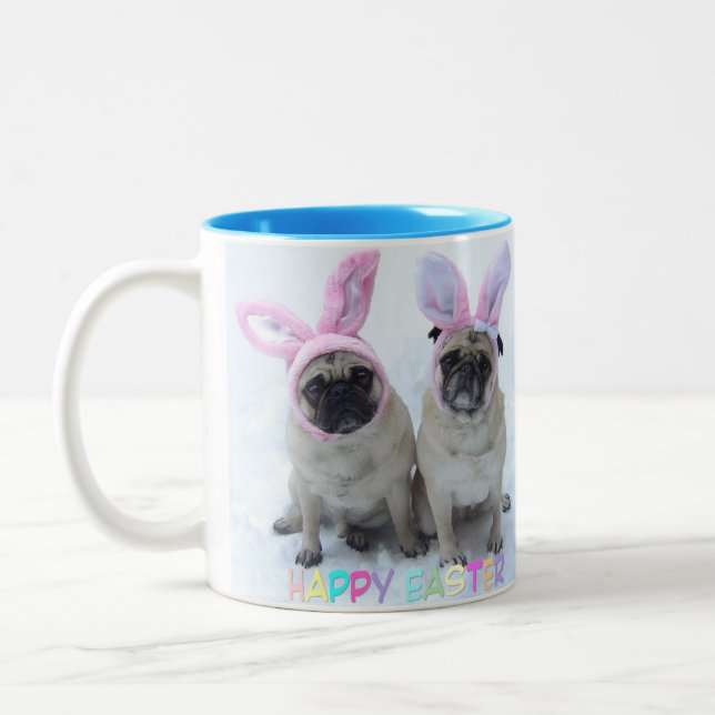Tasse 2 Couleurs Lapin de Pâques de carlin (Gauche)