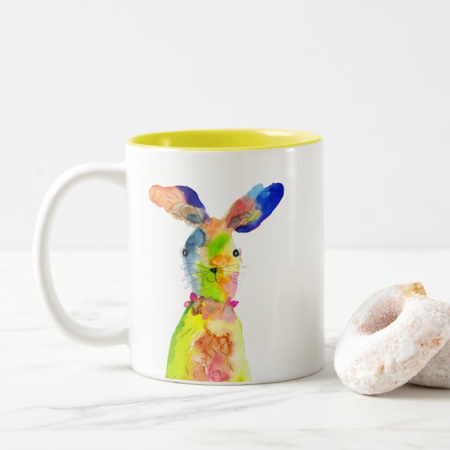 Tasse 2 Couleurs Lapin de Pâques mignon  (Avec donut)