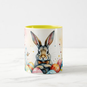 Tasse 2 Couleurs Lapin de Pâques mignon avec des œufs peints coloré